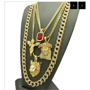 14K gold plated iced out chains combo